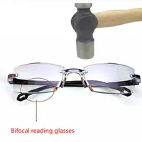 عالية الجودة bifocal مكافحة الزرقاء القراءة نظارات المحمولة بدون شفة متعددة البؤر النظارات النظارات التكبير الماس قطع جديد