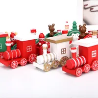 クリスマスの木製の電車の子供のクリスマスの日のギフト緑の白い赤いクリスマス木の列車スノーフレーク塗られたクリスマスの装飾飾り