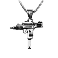 Colares Pingente Gótico Cool Hip Hop Collar Colgante PT Forma de Pistola Homens Plata / Oro Estilo Militar Collares Y Cadenas Para Hombres Jewel