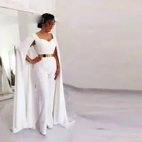 Weiß Caftan Dubai Abendkleid Chic Jumpsuit Prom Kleid Plus Größe Elegante lange formale Frauen Party Kleider 2021 Günstige Abschlussball