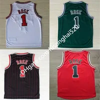 Venta caliente barata # 1 Derrick Rose Jersey, nuevo material Bordado cosido Derrick Rose Basketball Jerseys Negro Rojo Rojo Verde Envío rápido