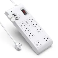 US сток Bestek 8-выпускной прокладки Plug Pluge Power Protection с 4 USB-портами, 5 В 4,2А, 6-футовый удлинительный удлинитель A23