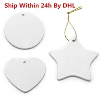 Amerikaanse voorraad lege witte sublimatie keramische hanger creatieve kerst ornamenten warmteoverdracht afdrukken DIY keramische decoraties hart ronde DHL