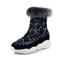 حار بيع 2020 حجم كبير 33-46 الشتاء الاستمرار حذاء الثلوج الدافئة 3 ألوان مربع تو النساء الأحذية مريحة كعب مسطح الكاحل الأحذية