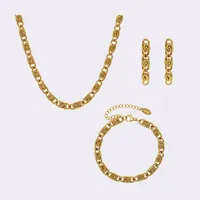 Pendant Necklaces INS Vintage Rolled Up Chunky Plain Chain Necklace Jewelry 18K Gold Plated Stainless Steel Choker Bracelet Earring Set