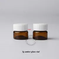 İyi kalite24 adet / grup Sıcak Satış Amber 5 ml Cam Göz Kremi Kavanoz Küçük Boş 5G Kadınlar Kozmetik Konteyner 5cc Doldurulabilir Örnek Test Pot