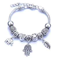 2021 Alloy Hollow Pattern Couple Girl Can Open Beaded Bracelet Lobster Clasp Animal Bead Pandora-style