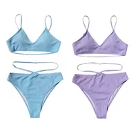 Einteilige Anzüge 2021 Weiblicher Bikini Set Solider Colo Badeanzug V-Neck Sleeveless Slipe Beachwear Damen Sommer Sex Swimwear Microthong