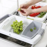 Köksskiva med avloppskorgfruktgrönsakshackningsblock Retractable Cutting Board Multifunction Kitchen Gadget