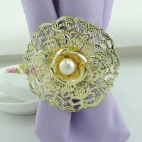 Napkin Rings 6pcs Exquise Ring Shiny Pearl Elegant Metal Sturdy Holder Serviette Buckles1