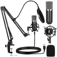 Streaming Media PC Microphone, Condenser Microphone Kit with Sound Card Arm Vibration Mount Filter, for Skype Youtuber Gaming Recording