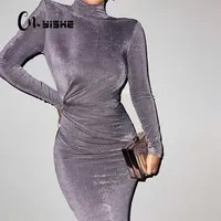 Cnyishe Turtleneck 긴 소매 가을 긴 드레스 여성 패션 칼집 파티 드레스 섹시한 사무실 레이디 맥시 드레스 2021 Vestidos 220210