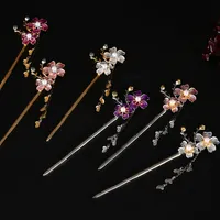 Kinesisk stil Tassels Metal Hair Sticks Flower Hair Chopsticks Hairpin Pearl Clip Women Wedding Party Headwear Headpiece