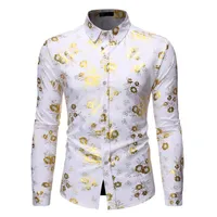 Мужские причудливые цветущие золотые печатные платья рубашки мужчины 2020 новый роскошный дизайн Slim Fit Men Tuxedo рубашки для клубной вечеринки Disco1