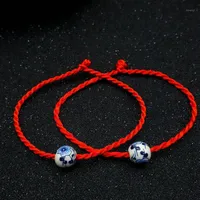 Charm Bracelets Ceramics Beads Red Hilo Para Mujeres Mujeres Vintage Simple Simple Hecho A Mano Felicitado Puños Joyas BFF Venta al por mayor