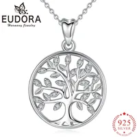 Eudora 100% 925 Sterling Silver Tree of Life Pendant Halsband med AAA Zircon Kvinnor Mode Smycken Gåva till tjej Birthday D170 220209