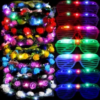LED Light Up Party Glasses Flower Crown Decoration Glow in The Dark Flashing Headband Eyewear for Wedding Birthday Festival Neon Party