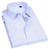 Высокое качество не гладильные мужчины платье рубашка с коротким рукавом новая сплошная мужская одежда подходит деловые рубашки белый синий Y200408