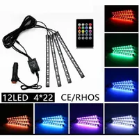 4in1 48 Led 22cm Multicolor music+remote control Flexible Car LED Strip Lights Interior Decorative Atmosphere Neon Lamp LED Wireless light