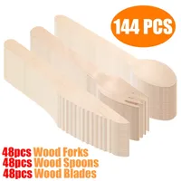 144 piezas de madera cubiertos de madera con cuchillos horquillas cucharas de vajilla desechable conjunto de cocina Accesorios para comidas T200430