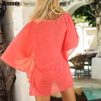 RISEADO 2020 SEXY Beach Kleid Sehen Sie Durch Cover UPS Tunika Frauen Badebekleidung Strand Tragen Orange Badeanzüge Sommer Cover-up Y200706