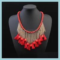 Chokers Necklaces & Pendants Jewelry Bohemian Europe Statement Necklace Braided Beads Choker Exaggerated Tassel Women Accessories For Party