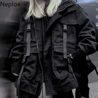 Naploe Kore Streetwear Harajuku Siyah Denim Ceket Boy Cepler Kadın Kot Ceketler Gevşek BF Vintage Rahat Mont 391061
