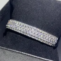 2022 New Sparkling Arrival Luxury Jewelry 925 Sterling Silver Fill Pave White Sapphire Cz Diamond Women Wedding Bangle Finger Bracelet Gift Brand Chain Q47e