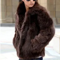 High Quality Faux Fur Coat for Men Winter Thicken Warm Short Style Outwear Fur Jacket Coat Soft Fox Fur Overcoat Black White Top