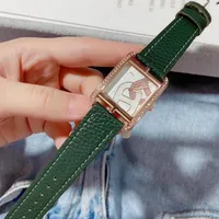 Marca de moda relógios mulheres menina cristal retângulo estilo cinta de couro de quartzo relógio de pulso he02