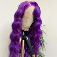卸売価格カラフルなかつら紫色の色の波スイスの透明レースフロントブラジルレミー人間の髪の毛のかつら