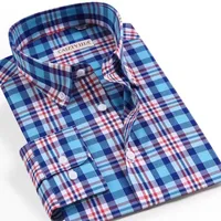 メンズカジュアルシャツCaiziy​​ijia 2021男性格子縞の市松模様のボタンダウンダウンスリーブスタンダードフィットスタイリッシュなGingham Cotton Shirt1