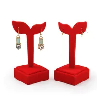 Superior Red Fluwelen Oorbellen Sieraden Display Stands Houder Draagbare Stud Earring Organizer Toon Case Rack 5 * 5 * 12.5cm