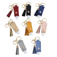 20pcs Hand Sanitizer Bottle Leather Cover with Tassel Keychain Portable Disinfectant PU Leather Case Empty Bottle Holder Keychain