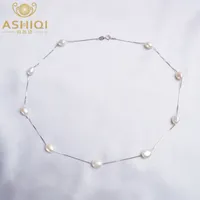 ASHIQI Baroque Natural Pearl Necklace For Women with 925 Sterling Silver Chain 6-7mm Freshwater Pearl Fashion Jewelry 220210