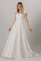 2021ビンテージレース控えめなウェディングドレスキャップスリーブVネックボタンバックレースLDSブライダルガウン国宗教的な花嫁のドレス