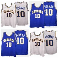 Özel Retro Dennis Rodman # 10 Koleji Basketbol Forması Erkek Dikişli Beyaz Mavi Herhangi Boyutu 2XS-5XL Adı ve Numarası