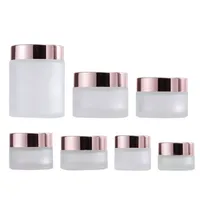 5G ~ 100g Frosted Glass Cream Jar Clear Cosmetic Fles Lotion Lip Balm Container met Rose Gold Deksel Pakking Flessen