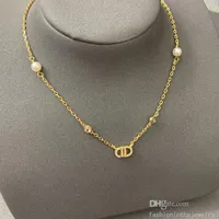 Mode halsband designer smycken lyx initialer hänge bröllop gåva 45cm kedja guldplatta diamant grossist halsband för kvinnor bulk vuxen halsband brev