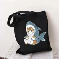 고양이 상어 쇼핑백 Bolsa compral plegable jute bag shopper bolso 대용량 핸드백 Tote 재사용 가능한 그물 에코 ag 카바