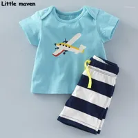 Küçük Maven Marka Çocuk Giyim 2020 Yeni Yaz Erkek Bebek Giysileri Pamuk Uçak Baskı Çocuk Setleri 200821