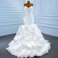 2021 белые русалки свадебные платья многоуровневые оборки возлюбленные складки свадебные платья шнурок на заказ свадебное платье