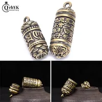 Keychains Brass Buddha GuanYin Sutra Cylinder Pendant Keychain Hanging Necklace Jewelry Pill Box Medicine Case Container Bottle