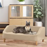 32 "Sofá bege do cão do gato Cama do animal de estimação, retângulo com almofada móvel, com pé de madeira do estilo A33414A