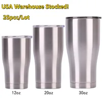 LOCAL WAREHOUSE Curve Tumbler 20oz 30oz Curving Mugs Stainless Steel Double Wall Vacuum Travel Mug Insulated Sparkle Curved Tumblers with Leakproof Llid 25pcs/Lot