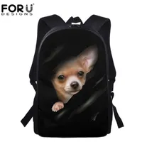 Okul Çantaları Forudesigns Sevimli Hayvan Köpek Chihuahua Siyah Gençler Kızlar için Rahat 16 inç Moda Çocuk Bookbags Çanta