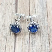 Autentyczne 925 Sterling Silver Pandora Diament Niebieski Okrągły Sparkle Kryształowe Kolczyki Luksus Dla Kobiet Mężczyźni Dziewczyna Walentynki Grafika urodzinowa 296272C01