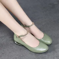 Elbise Ayakkabı Sapatos Femininas Kadınlar Sevimli Yuvarlak Ayak Yeşil PU Deri Toka Askı Yüksek Kaliteli Lady Klasik Konfor Topuk E9648