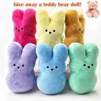 ABD Stok Paskalya Bunny Oyuncaklar 15 cm Peluş Oyuncaklar Çocuklar Bebek Mutlu Paskalya Tavşan Bebekler 6 Renk