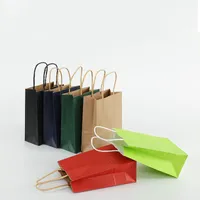 Kraft Paper Bags Portable Square Bottom Shopping Handväska Paket Gift Färg Mode Väska Slitstarkt Gratis Frakt 0 38QW F2
